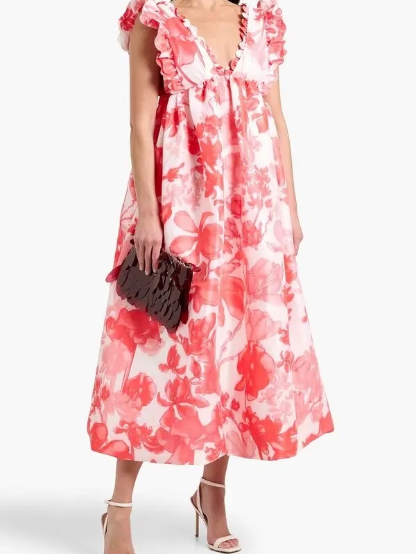 Kika Vargas Tatiana Floral Ruffle Maxi Dress Size Xs